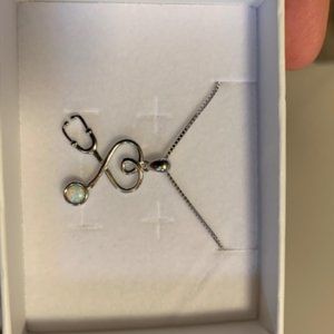 Stethoscope Necklace with Simulated Birthstone